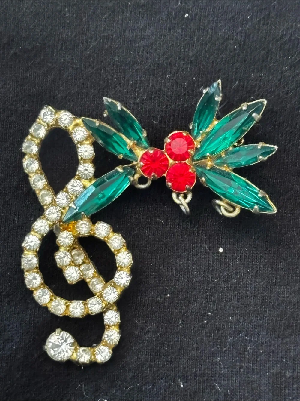 Crystal Treble Clef and Emerald Red Floral Brooch Set -Jewelry Brooch or charm